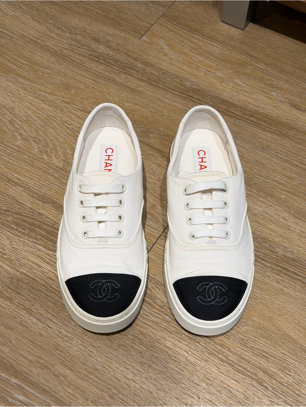 Chanel lace up Canvas Cap Toe CC Sneakers